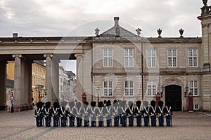 COPENHAGEN, DENMARK Ã¢â¬â Changing of the guard in front of the palace in Amalienborg